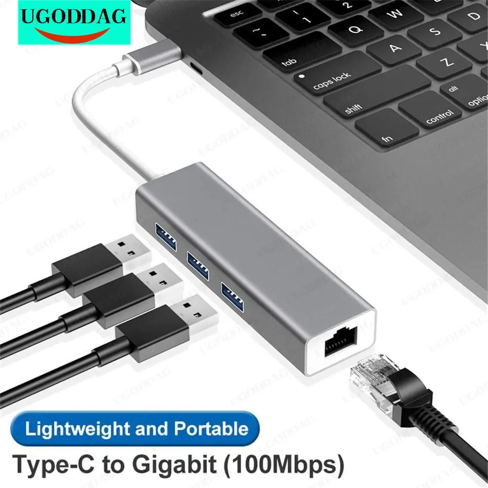 Adattatore Da Usb A Ethernet Hub Usb Splitter Usb A 3 Porte Adattatore Di Rete Ethernet Rj45 Per Pc Portatile Windows Surface Pro Chromebook