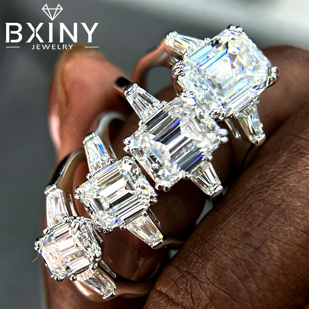 BXINY Three-Stone Moissanite Ring S925 Silver 4
