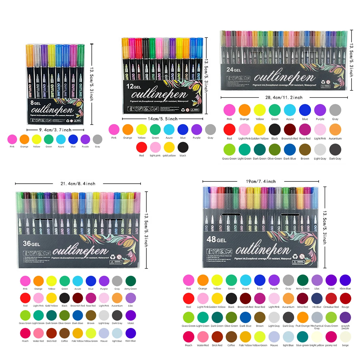 8-48Colors Metallic Color Outline Marker Pen Kawaii DIY Hand Account Graffiti Outline PenOffice Culture and Educational Supplies 2