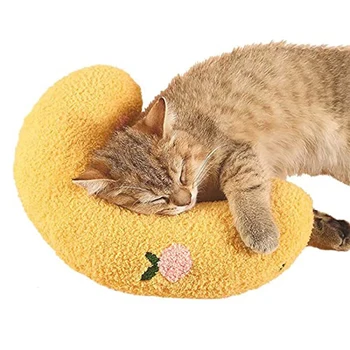 1pcs Velvet Pet Half-Moon Pillow Cat Stepping On Milk Pillow U-Shaped Pillow Deep Sleep Super Soft Fluffy Pet Calming Toy 2