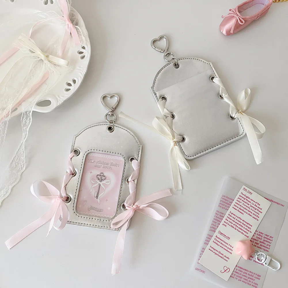 Silver PU Leather Photocard Holder Ballet Girl ID Card Cover K-pop Protective Case