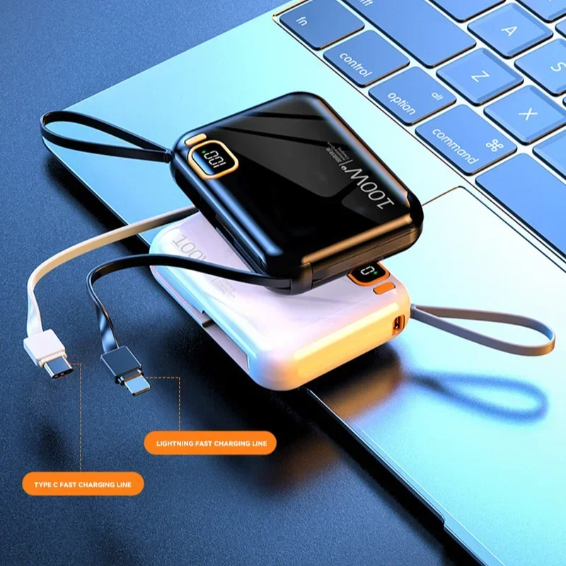 30000mah Portable Mini Power Bank PD100W Detachable USB to TYPE C Cable Fast Charging Powerbank For iPhone Xiaomi Samsung 2024 3