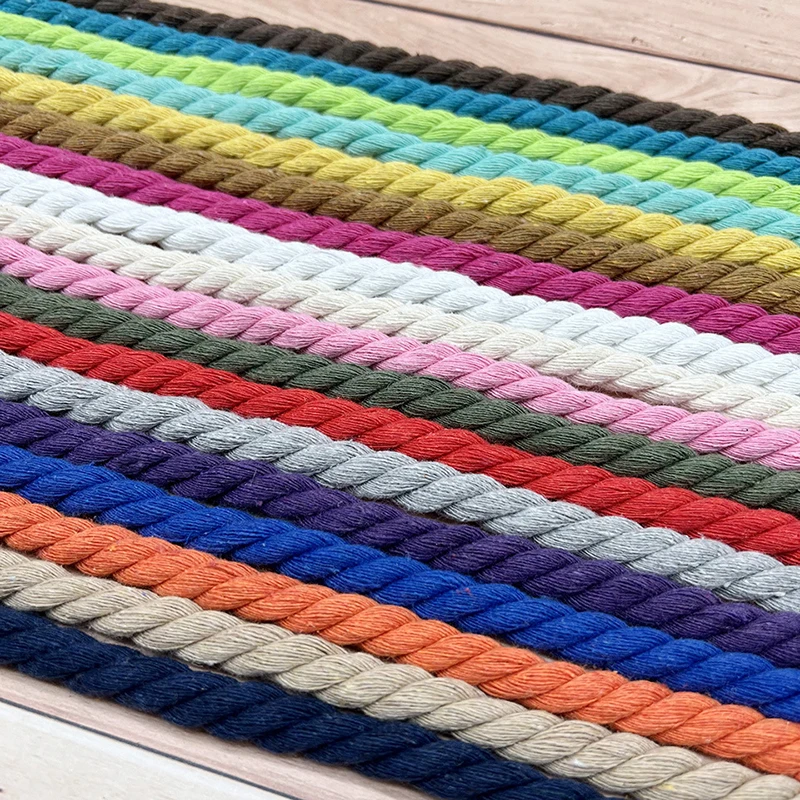 5/10 Meters Round Three Shares Twisted Cord Cotton Rope 8mm/12mm Colorful for DIY Craft Bag Handle/Baskets/Swing/Home Decor