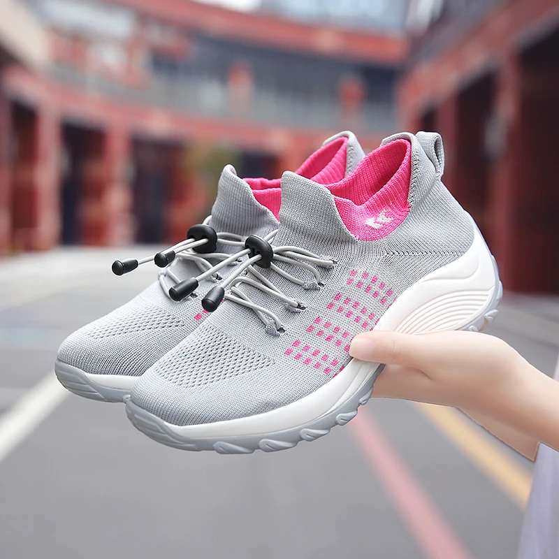 Sneakers Platform Shoes for Women Casual Mesh Tenis Lady Sock Wedge Solid Color Breathable Knit Shoe Female 2023 Chaussure Femme