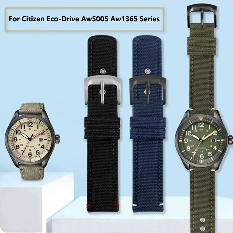 Per Citizen Eco-Drive Aw5005 Aw1365 Series Canvas Nylon Watch Strap 20Mm Cinturini In Tela Con Suola In Pelle Di Vitello Impermeabile Da Uomo