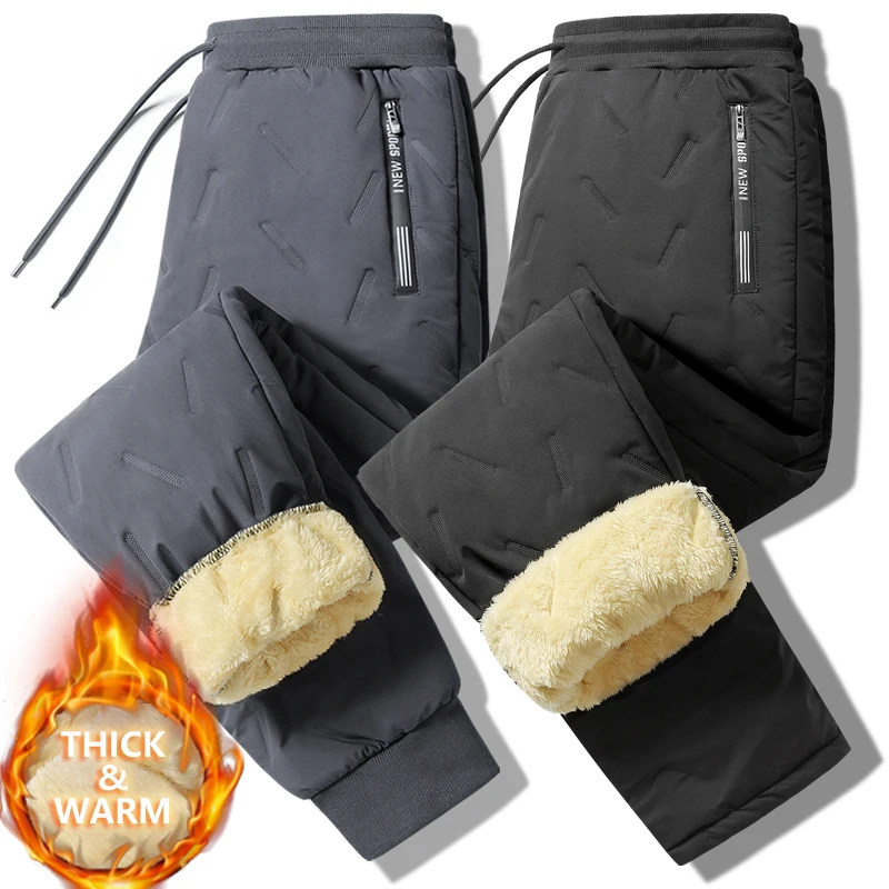 

Warm Winter Pants Men Thick Sweatpants Casual Drawstring Trousers Men Fleece Pants Warm Velvet Ankle-Tied Pants Fur Lined K573