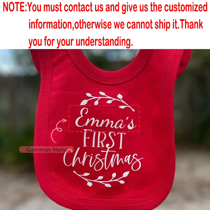 Personalisierte erste Weihnachten rote Lätzchen Babyparty Neugeborene Geburtstagsdekorationen Urlaub Party Zubehör Neujahr Babykleidung – Detail 2