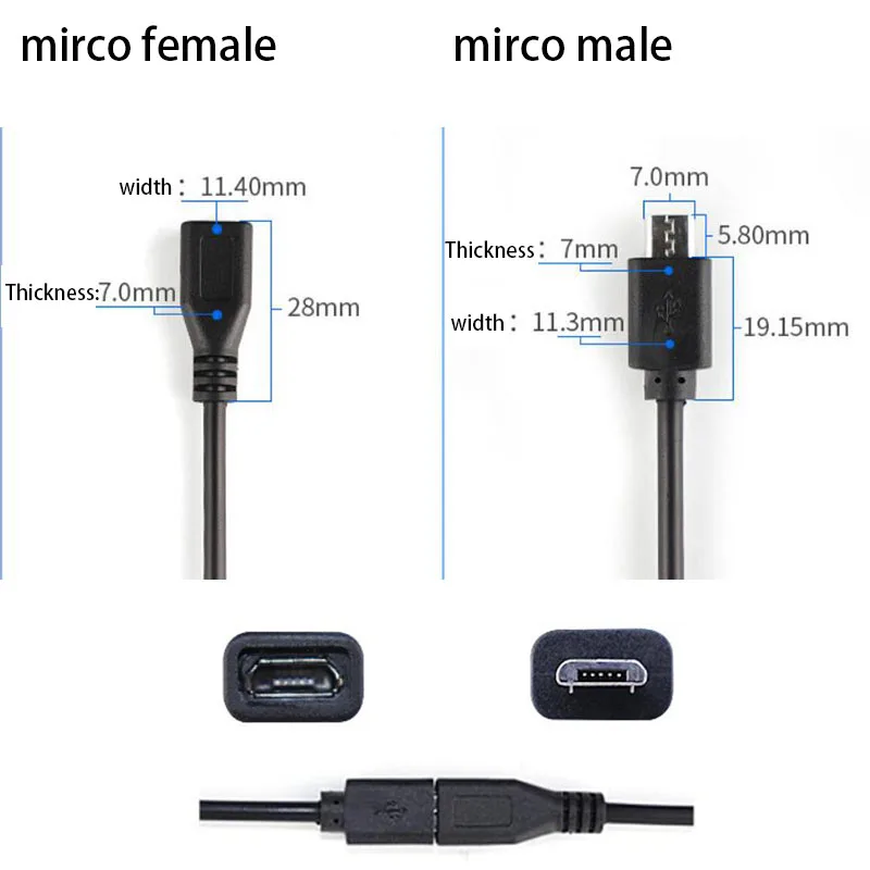 HATMINI 4 pezzi Micro USB maschio a 4 pin Cavo dati di alimentazione USB Cavo a treccia fai-da-te per apparecchiature USB installate o riparazione di ricambio Cavo fai-da-te (micro femmina