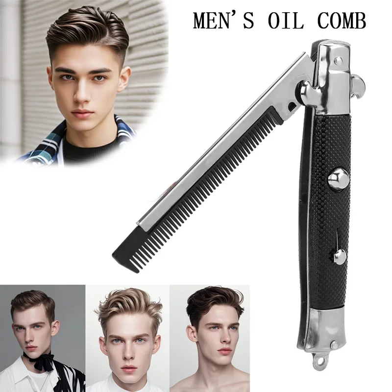 1PC 스위치 블레이드 빗 남자 스타일링 스위치 블레이드 스프링 포켓 휴대용 오일 빗 헤어 커팅 장난감 자동 버튼 브러시 이발사