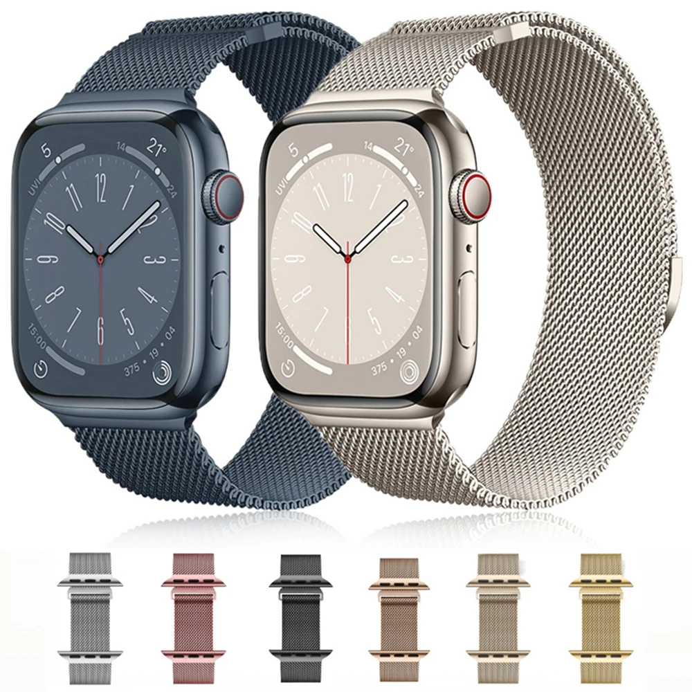 

Ремешок «Миланская петля» для Apple Watch Band 44 мм 40 мм 45 мм 41 мм 49 мм 42 мм 38 мм, металлический магнитный браслет для IWatch Ultra 9 8 7 6 SE 5 3