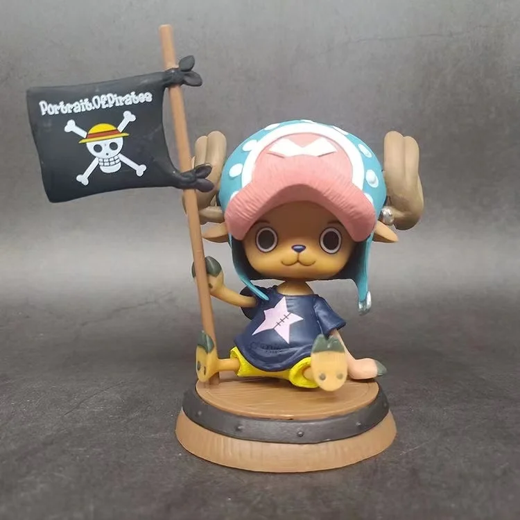 9cm One Piece Figure Anime Chopper With Flag Action Figurine Doll Model Toys PVC Statue Collection Car Decoration Children Gifts