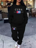 Ensemble sweat à capuche pour femme, 2 pièces, drapeau cubain, lettres imprimées, pantalon de survêtement, poche décontractée, ample, tenues de Jogging, vêtements polaires d'hiver 3