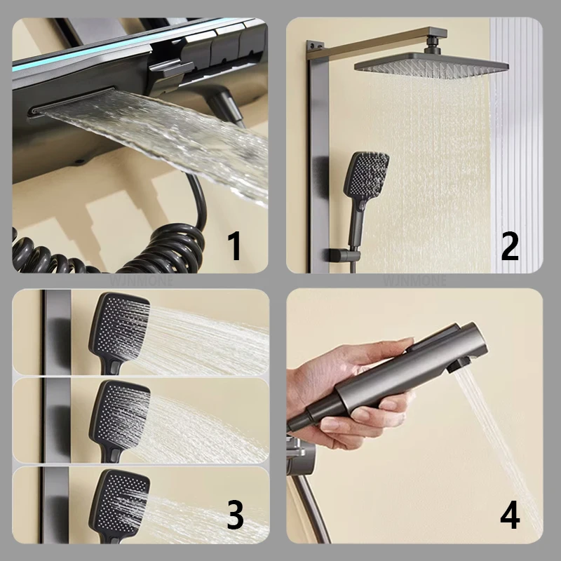 New Design Digital Display Shower System Bathroom Rainfall Temperature LED Shower Full Set Bathtub Waterfall Showers Faucet Suit 3