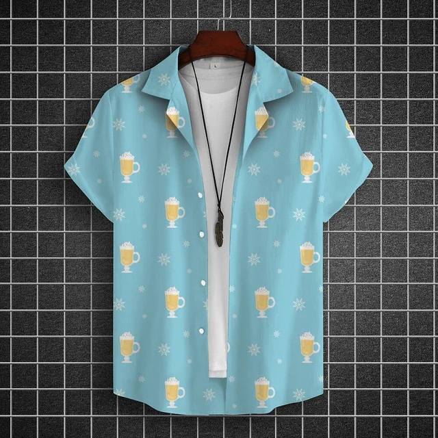 Hawaiian Shirt For Men 3d Beer Printed Short Sleeve Shirts Party Tees Summer Casual Tops Loose Oversized Clothing