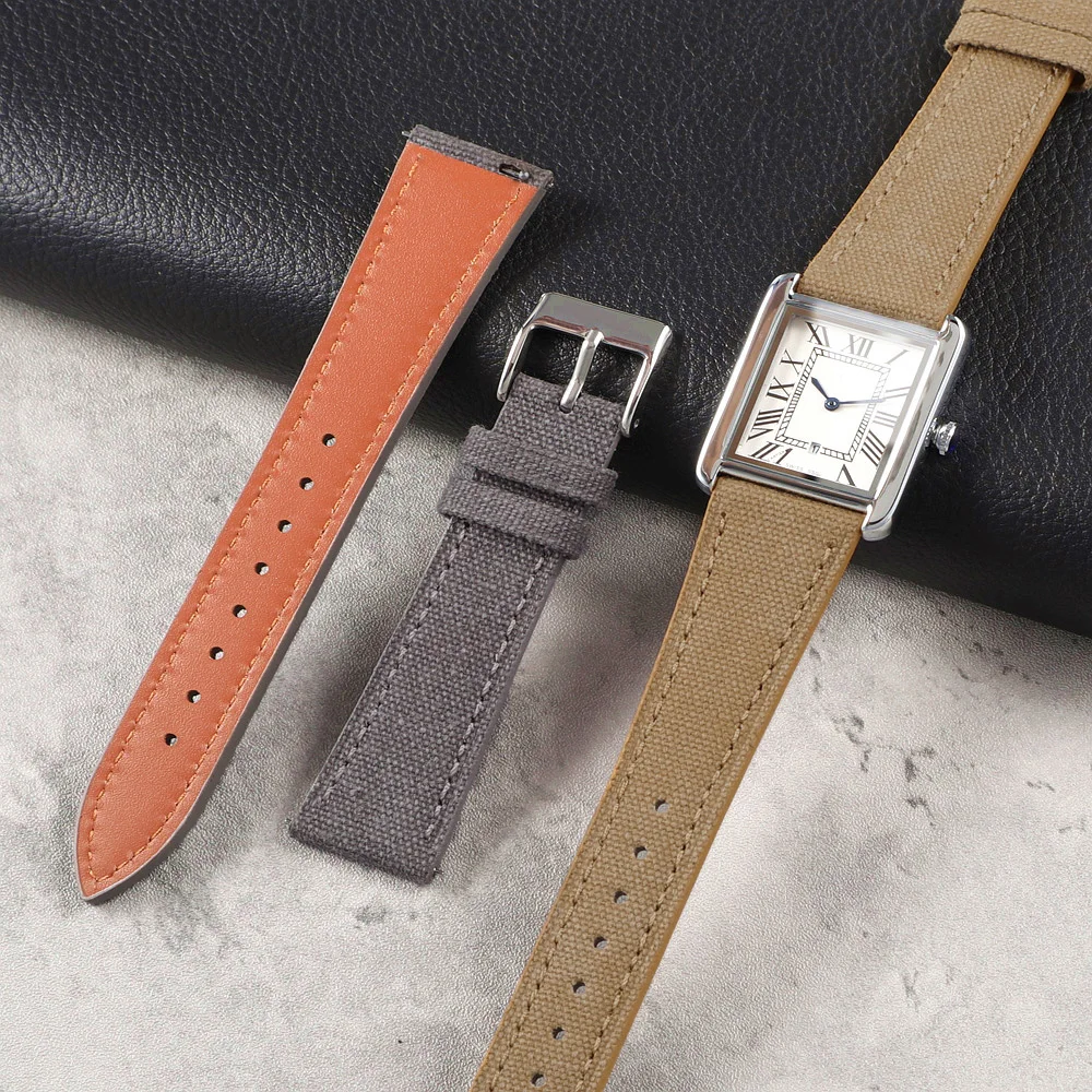 Rugged Fabric Leather Strap 20mm 22mm Sailcloth Watch Band Vintage