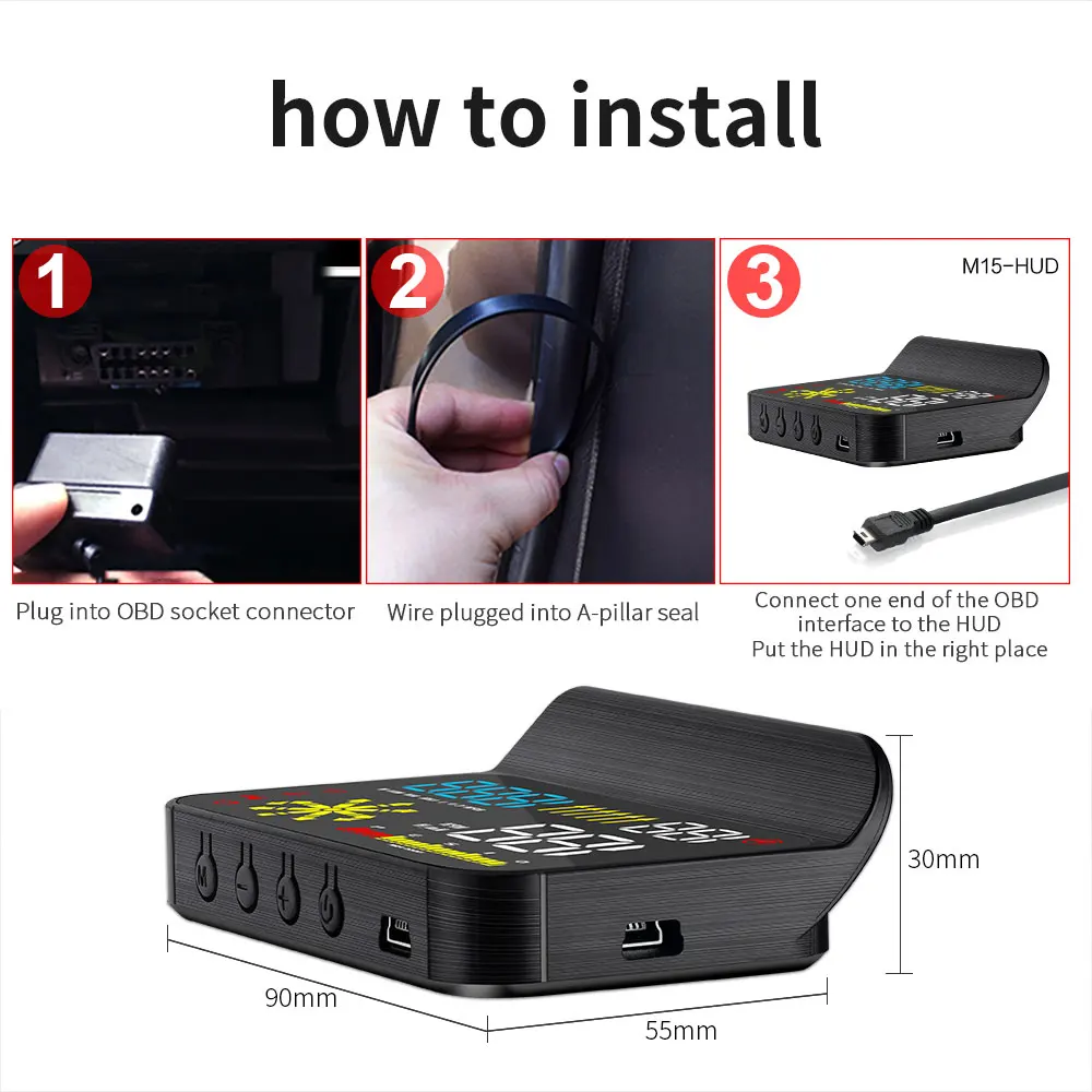 OBDHUD  ÷ ڵ  ӵ  Ÿ ð,  Һ,  HUD ׺̼ , M15 OBD2