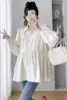 Korean Style Maternity Formal Shirts Long Sleeve Loose Turn-down Collar Button Fly Pregnant Woman Ball Gown Blouse Pregnancy Top 5