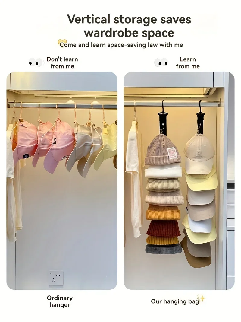 1pc Hat Storage and Storage Hooks, Home Hat Rack, Wardrobe Storage Hanging Rope Behind The Door Hat Holder Bag Clip