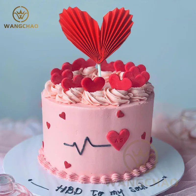 2PCS Happy Valentine's Day Love Heart Wedding Cake Topper Birthday Party Decor 