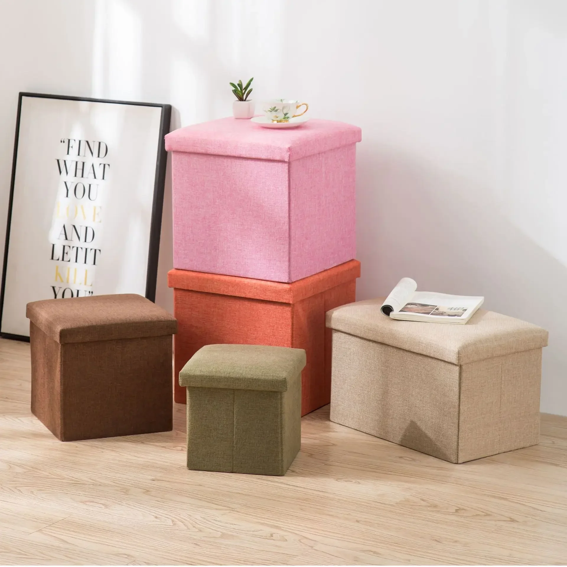 Foldable Shoe Changing Stools with Lid Ottoman Storage Shoe Bench Large Capacity Storage Box Upholstered Bench Home Organizer