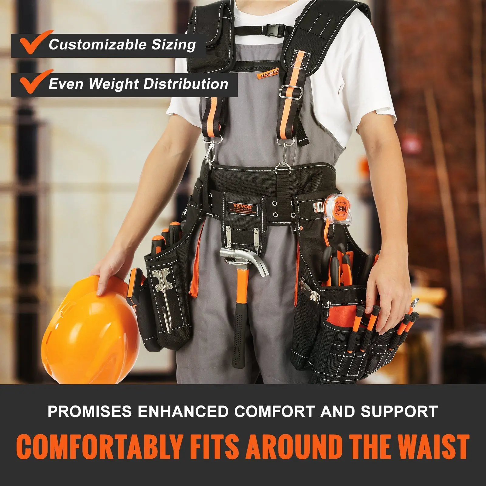 Tool Belt with Suspenders 1680D Polyester, 29 Pockets, 29-54 inches Adjustable Waist Size, Tool Belts for Men, Heavy Duty Carpen 3