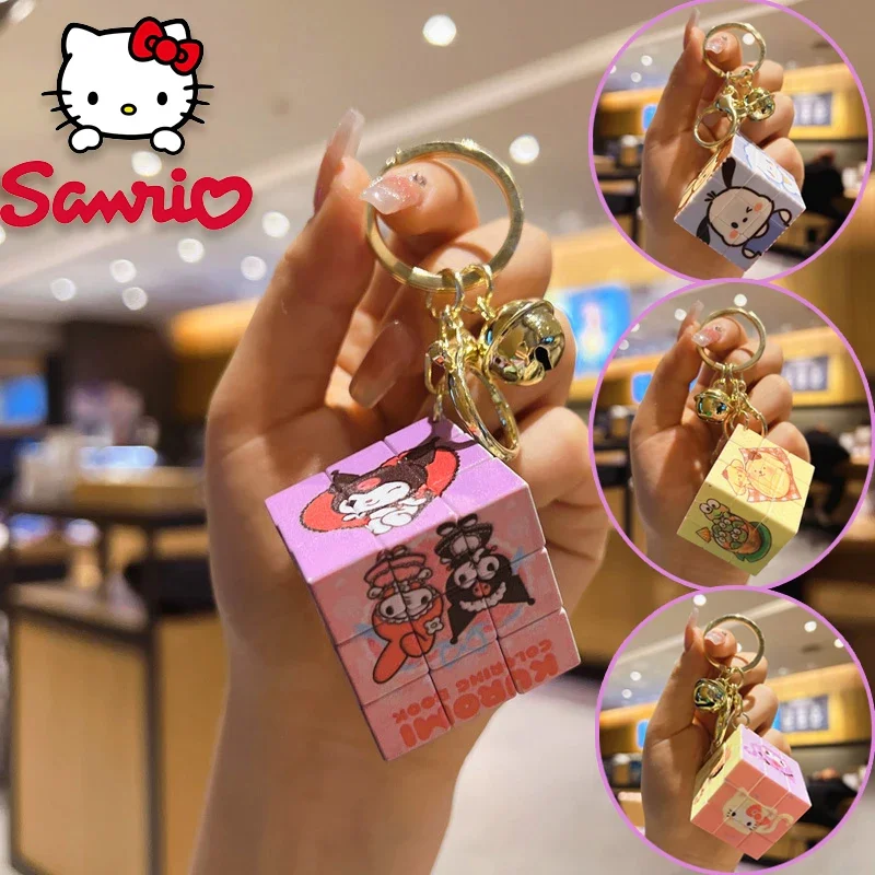 Sanrio Kuromi Portachiavi Cartoon Cubo Di Rubik Ciondolo Portachiavi Pom Pom Purin Zainetto Charm Portachiavi Coppia Portachiavi Creativo