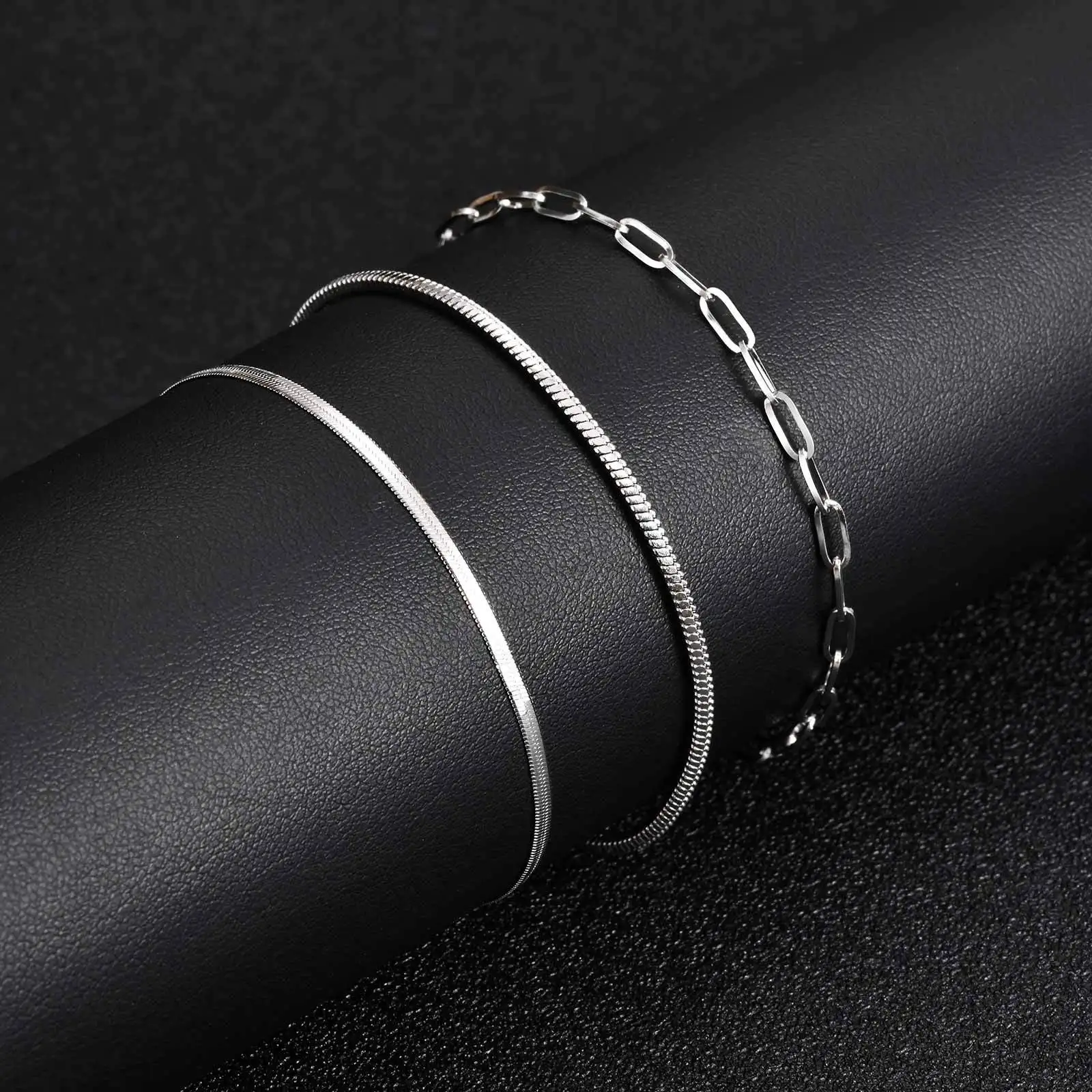 Men's Thin Chain Bracelet,Never Fade Stainless Steel Adjustable Wristband,Minimalist Hip Hop Jewelry Gift