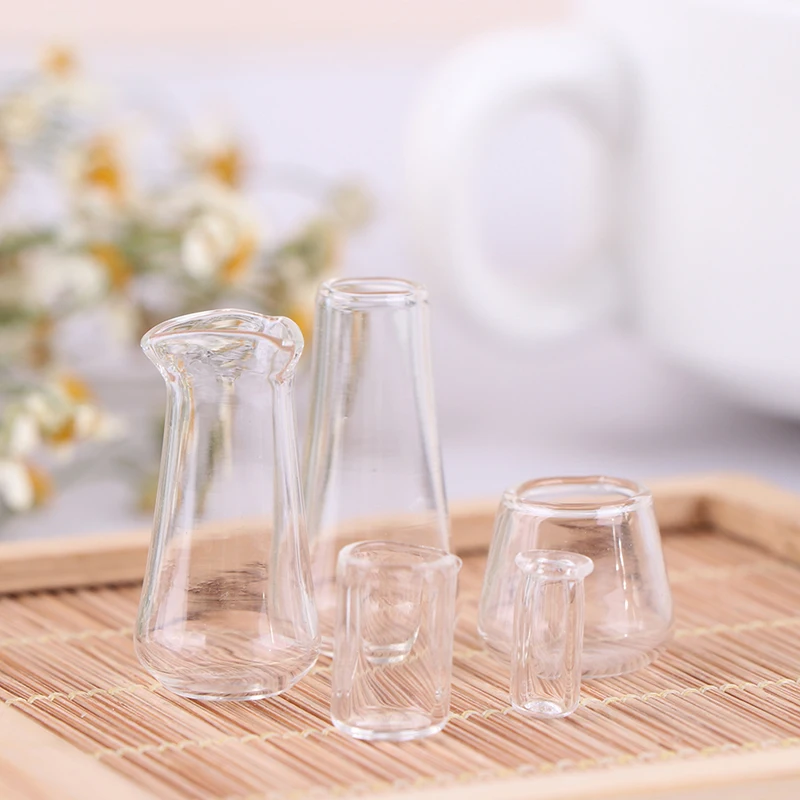 1:12 인형 집 미니어처 유리 컵, 음료 컵 병, 인형 집 주방, 세트당 5 개