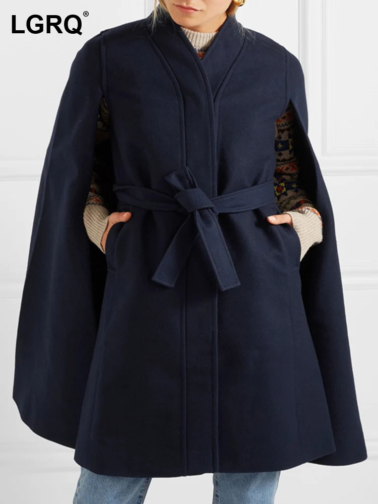 

LGRQ Autumn Winter Fashion Cloak Design Solid Color Woolen Trench Coat Women's High Quality Elegant Temperament Jacket 19F3515
