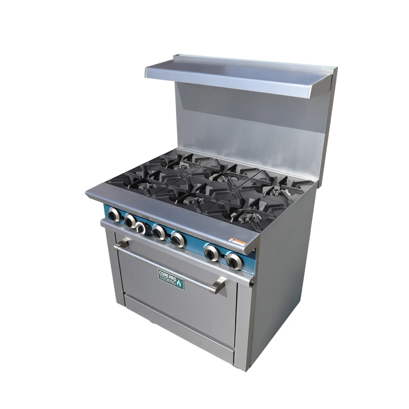 Highly Durable Commercial Gas Range Stove 6 Burner Stainless Steel Gas Cooker With Oven