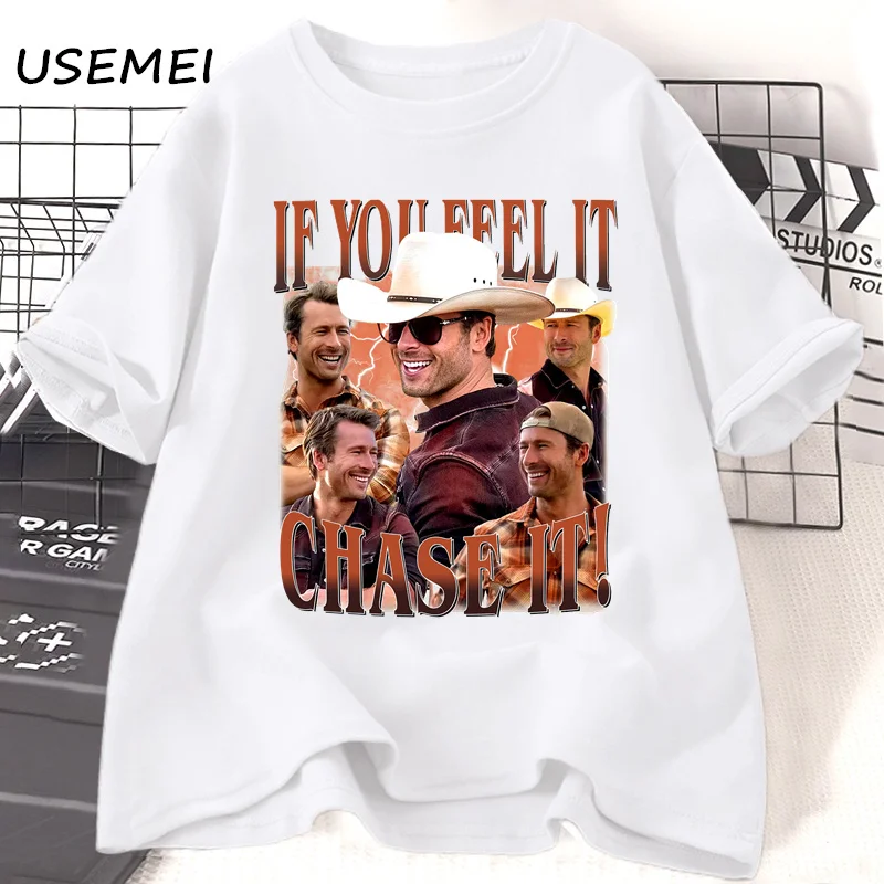 thumbnail image 1 of If You Feel It Chase It para hombre y mujer, Camiseta estampada de manga corta de algodón, ropa de calle de moda de los 90, 1 of 4