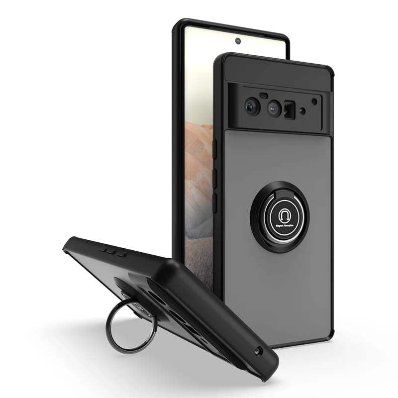 KEYSION Custodia opaca alla moda per Google Pixel 6 Pro Supporto ad anello trasparente Cover posteriore per telefono antiurto per Google Pixel 6_voghion.com