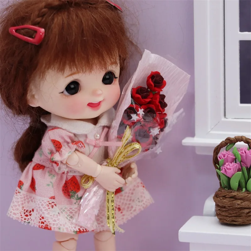 

1:12 Miniatures Items Dollhouse Bridal Bouquet Mini Simulation Red Rose Bridal Bouquet Flowers Decoration Doll House Accessories