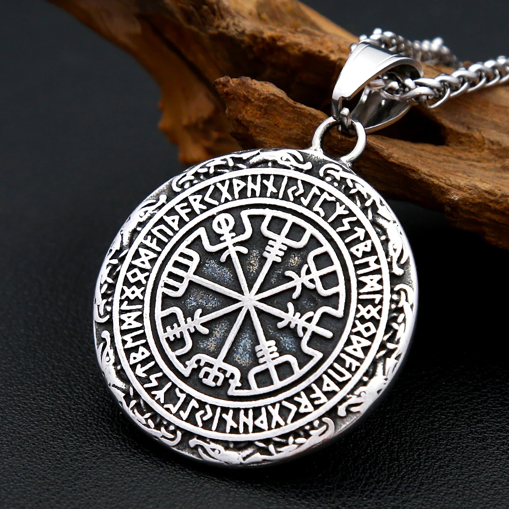 Punk Vintage Viking Compass Pendant Stainless Steel Nordic Runes Necklace For Men Women Amulet Jewelry Gifts Dropshipping 2