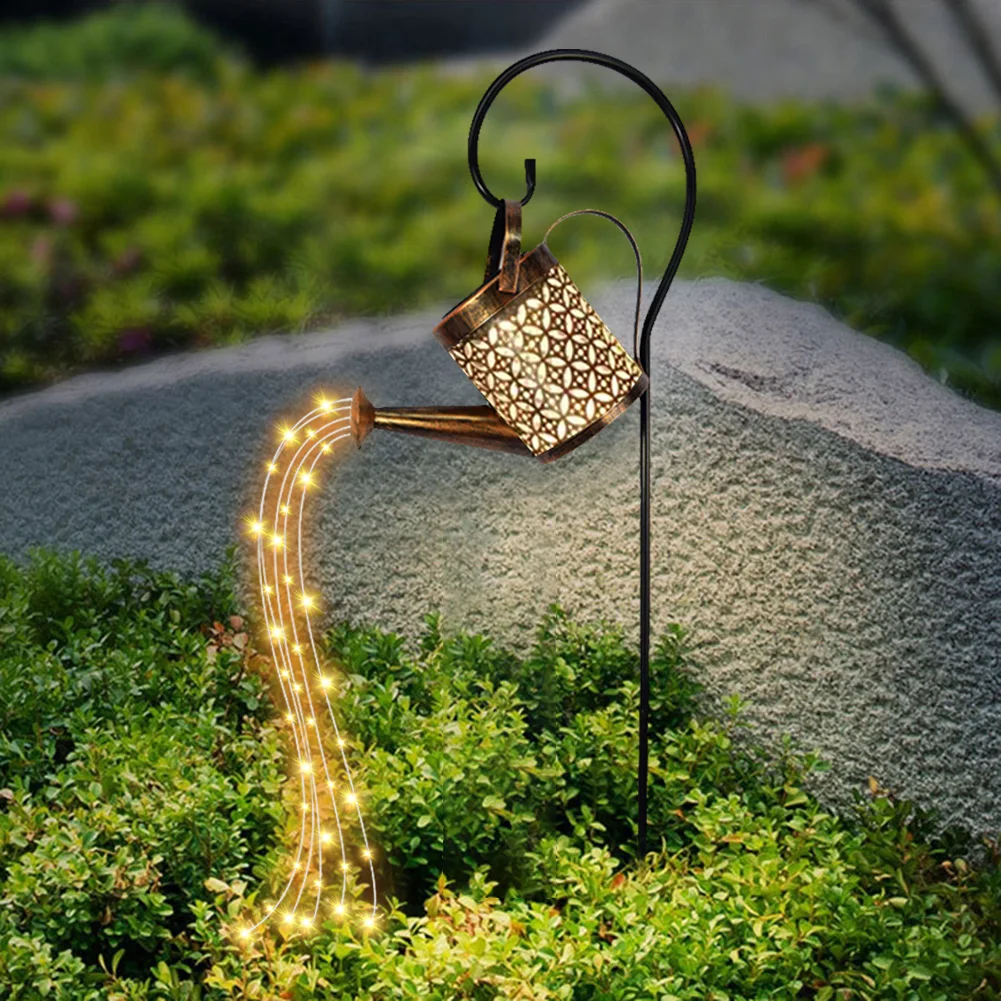 Solar LED Watering Can Lights Outdoor Waterproof Decorative Kettle Garden Yard Art Lamp Hollow Water Sprinkle Projection Lamp solar fence lights
