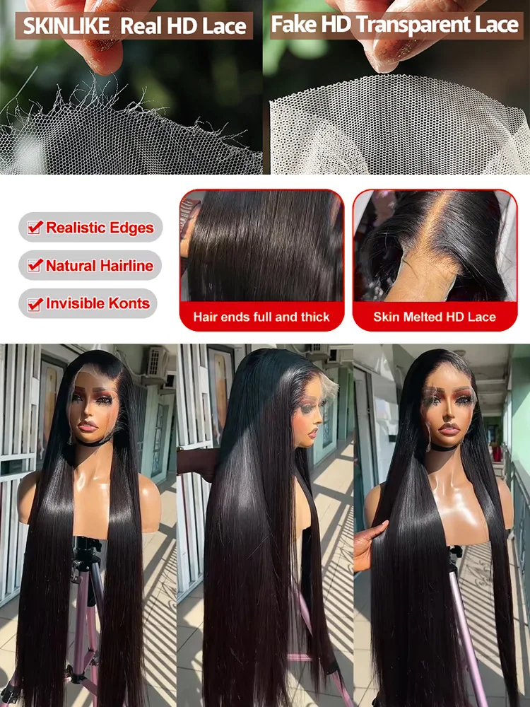 250 Density 30 40 Inch Bone Straight 13x6 HD Lace Frontal Wig Black Human Hair 13x4 Lace Front Wigs 5x5 Glueless Closure Wear Go 3
