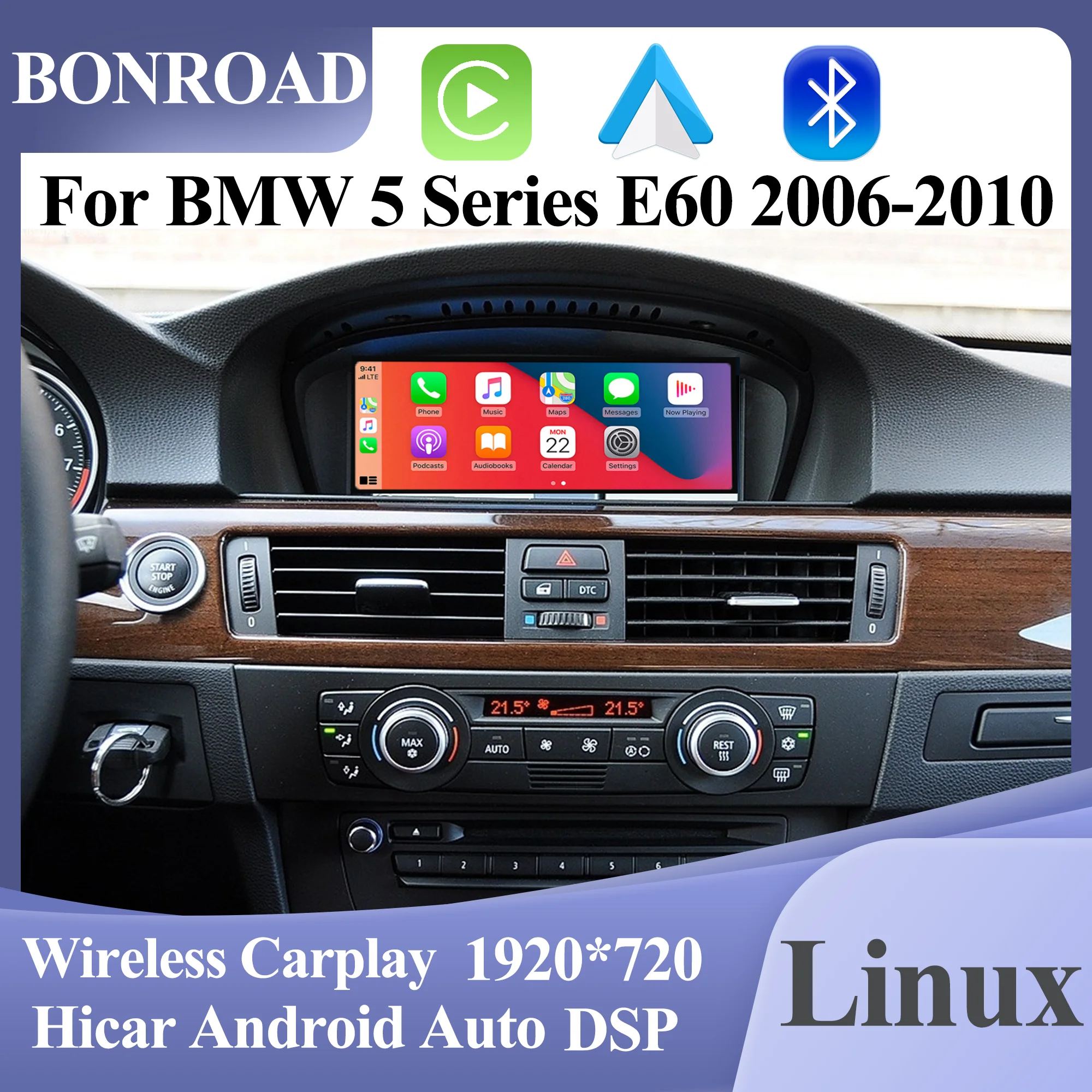 

Автомагнитола BONROAD, автомобильное радио с GPS для BMW 5 серии E60 E61 E63 E64 2006 2007 2008 2009 2010, беспроводное Carplay Android Auto HiCar BT