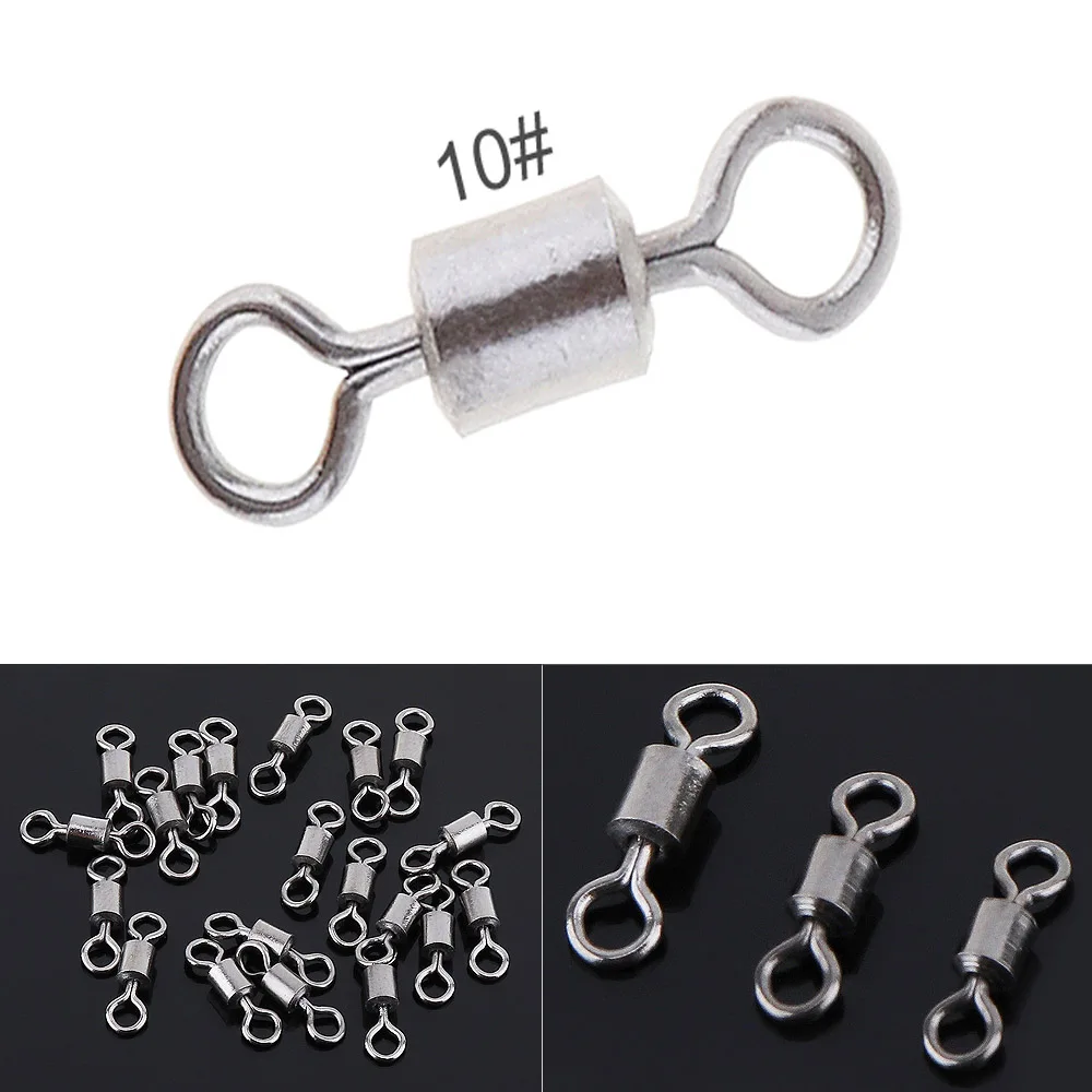

50pcs High Tensile 8 Shape Barrel ball Bearing Fishing Swivel Snap Hook Connector Solid Ring With Interlock