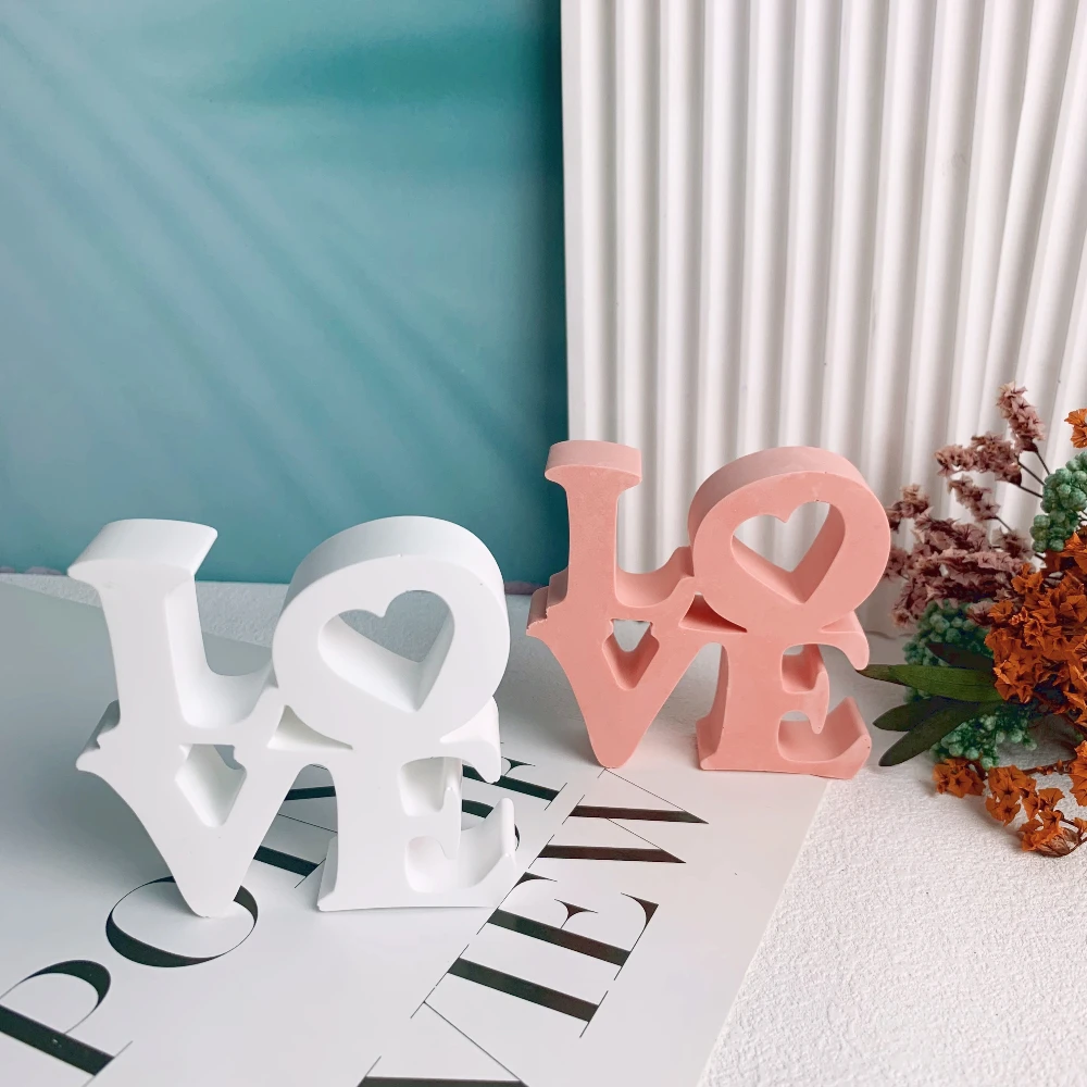 3D 러브 영어 슬로건 실리콘 몰드, DIY 문자 시멘트 석고 송진 공예 금형, 발렌타인 데이 수제 양초 만들기, 왁스 몰드