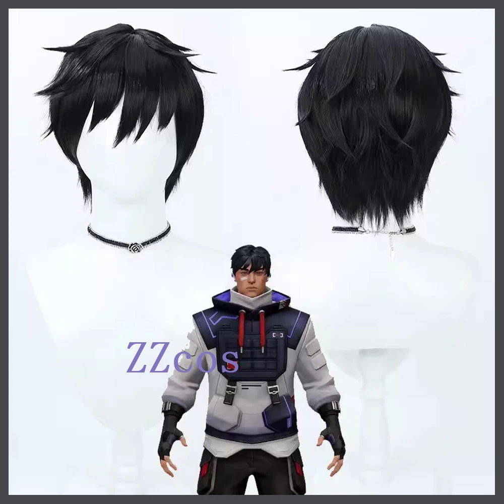 

ISO Cosplay Wig Game Valorant ISO Short Black Cosplay Wigs Heat Resistant Synthetic Hair Halloween Role Play Wigs + Wig Cap