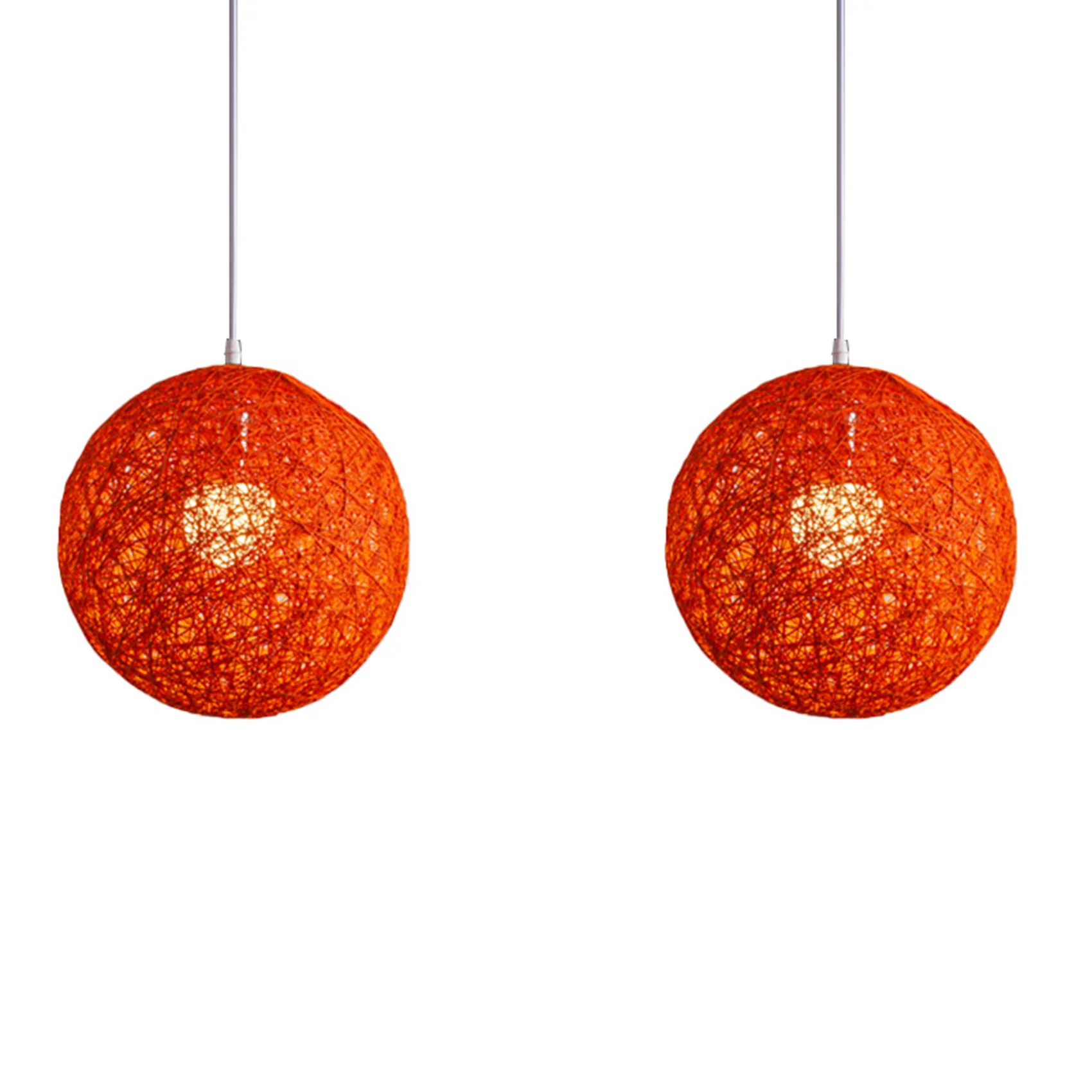 

2X Orange Bamboo, Rattan and Hemp Ball Chandelier Individual Creativity Spherical Rattan Nest Lampshade