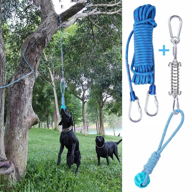 Bite Resistant Dog Spring Pole Toys 5M Cotton Rope Dog Teething Toy Dog Spring Pole Toys Tug Hanging Exercise Cotton Rope 2