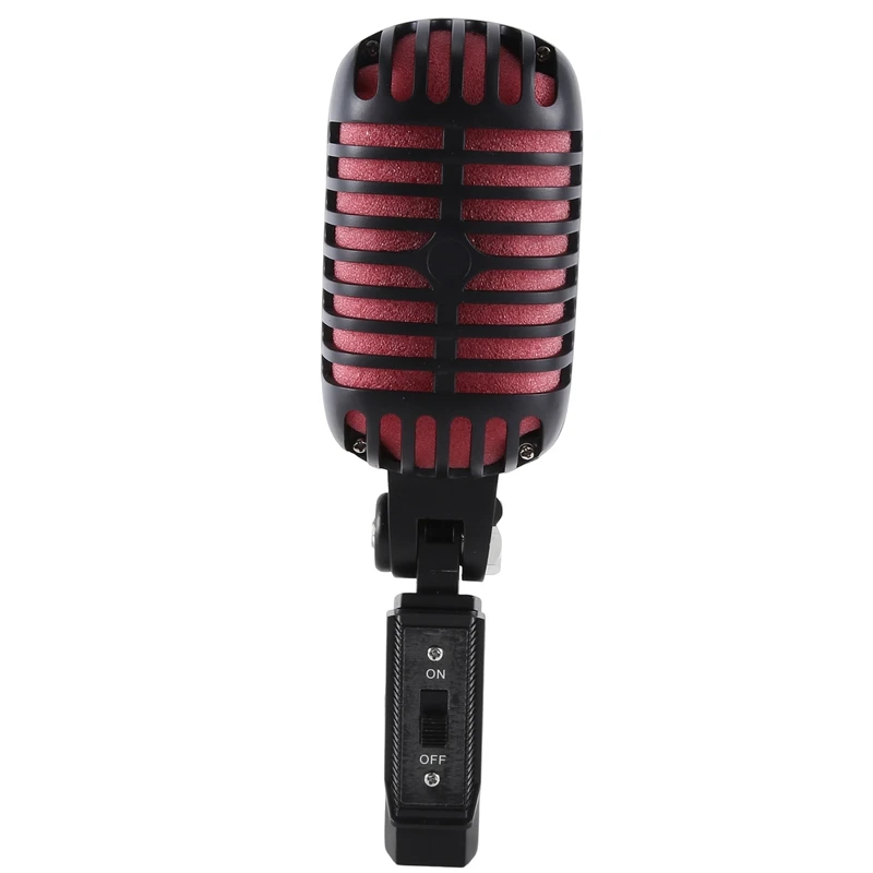 Microfone Vocal Dinâmico Retro Clássico Profissional, Microfone Swing Preto e Vermelho para Performance ao Vivo, Karaoke, 1 Pc