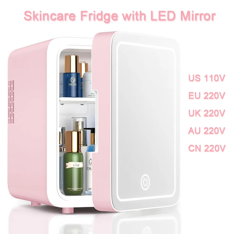 מקרר skincare עם מראה אור ldmable הוביל מראה אור 4l מיני מקרר לחדר שינה, מכונית, משרד נייד