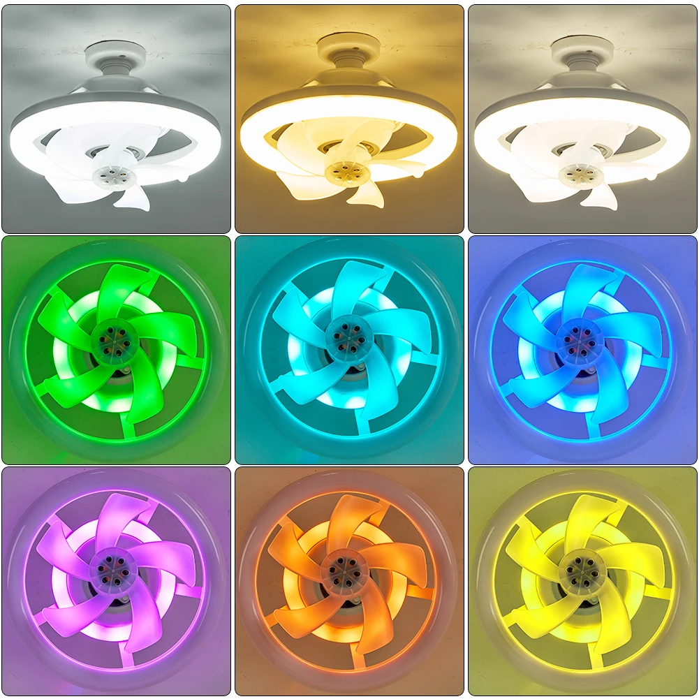 Ceiling Fans with Light RGB/3 Colors Dimmable 3 Speeds Flush Mount Smart Ceiling Fan 3200K-6500K Dimming Low Profile Ceiling Fan