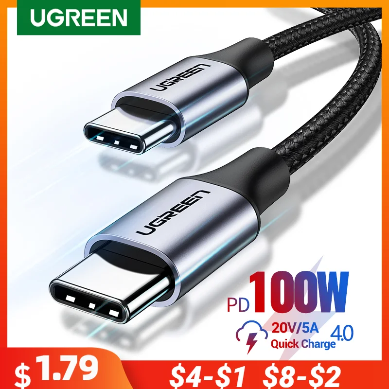 UGREEN-Cable USB tipo C de 100W para Macbook, iPad, Samsung, Xiaomi PD, cargador de carga rápida 5A, Chip e-marker