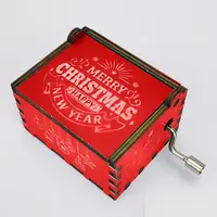 2024 Christmas Gift Hand Crank Wooden Music Box Christmas Classical Carved Hand-Cranked Music Box New Year Decoration 1