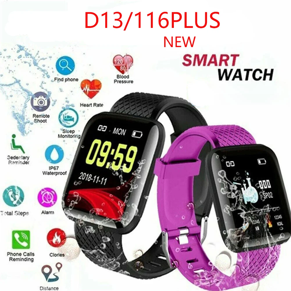 

116 Plus Smart Watch Blood Pressure Monitor D13 Bluetooth Bracelet Heart Rate Monitoring Sport Tracker Pedometer PK D20 Y68 D18