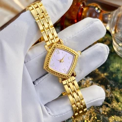 Gold Watch: Timeless Mid - Century Retro with Diamond Dial and Brushed Stainless Steel Band (Golden pink)