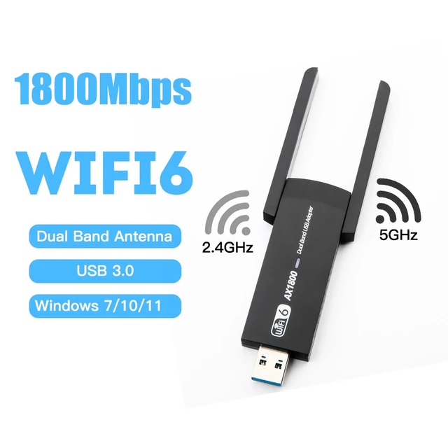 Adaptateur sans fil Wi-Fi 6 USB 3.0, 1800Mbps, carte réseau, dongle LAN,  bande touristique, 2.4G, 5GHz, AX1800, ordinateur portable, PC, Windows 7,  10/11